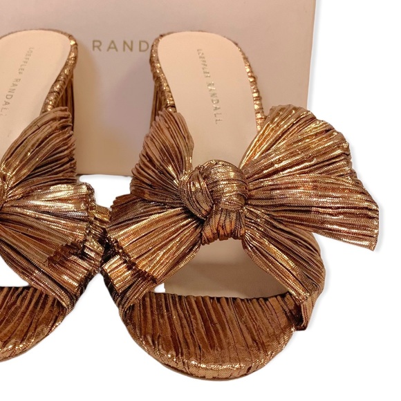 Loeffler Randall Penny Knot Rose Gold Crinkle Lame' Mule Sandal Slide Open Toe - Picture 7 of 16